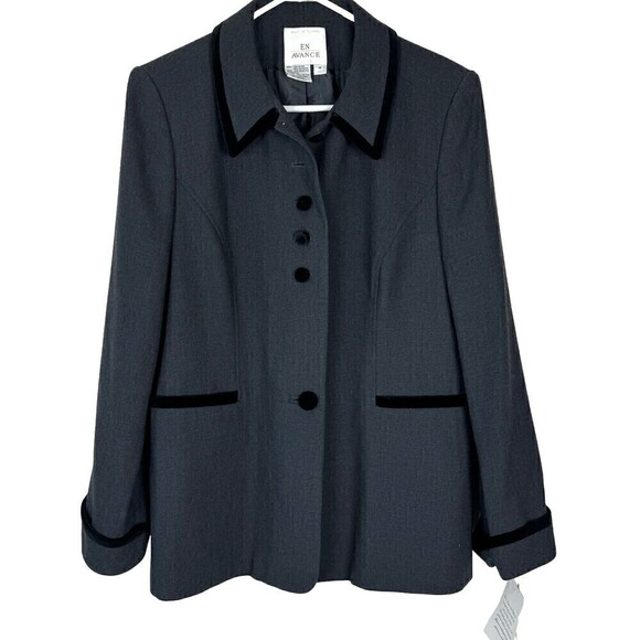 NEW En Advance Grey Black Lined 2 Pocket Blazer Jacket Women's 16 Haut de Gamme - Picture 1 of 10